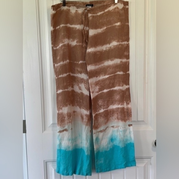 100% LINEN pull on Wide leg Beachy boho Pants M - Picture 1 of 5